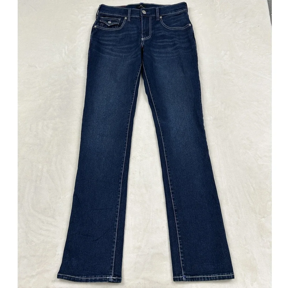 True Religion Ricky Relaxed Straight Jeans Mens 29 Blue Dark Wash Stitch